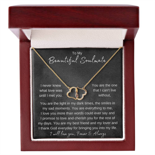 To My Beautiful Soulmate 10K Entangled Heart with diamonds Necklace