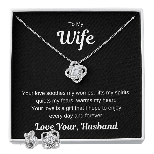 To My Wife Love Knot Earring & Necklace Set