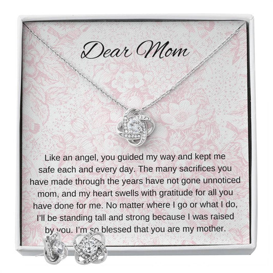 Dear Mom Love Knot Necklace and Earring Set