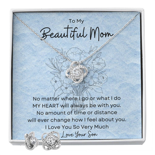 To My Beautiful Mom Love Knot Earrings & Necklace Set