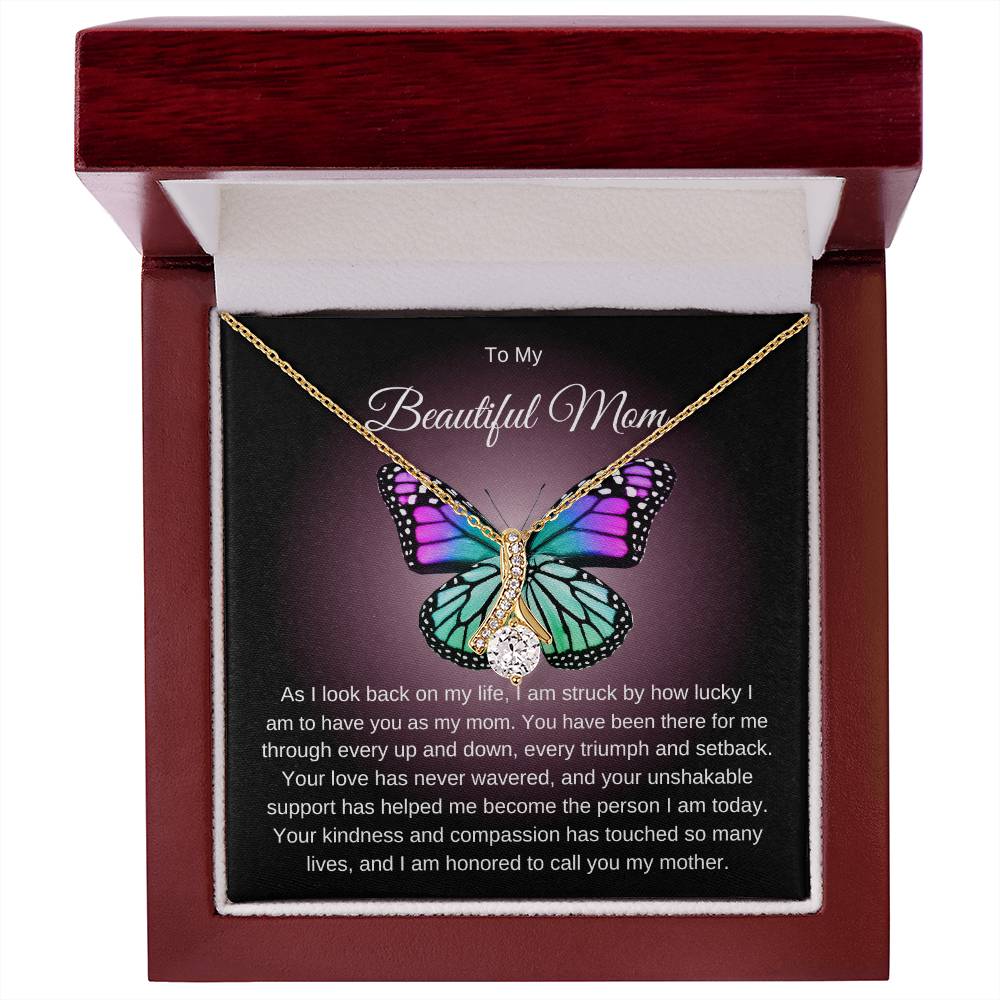 To My Beautiful Mom Alluring Butterfly Necklace.  Perfect Mother's Day Gift