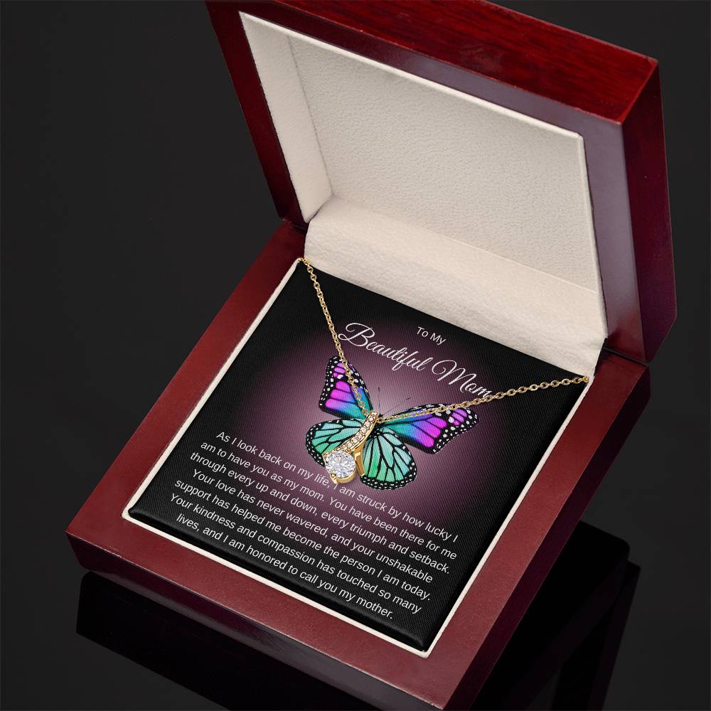 To My Beautiful Mom Alluring Butterfly Necklace.  Perfect Mother's Day Gift