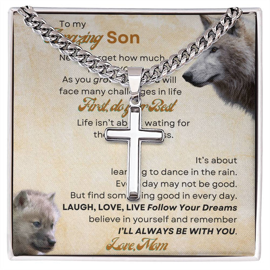 To My Amazing Son Cuban Chain with Cross Necklace