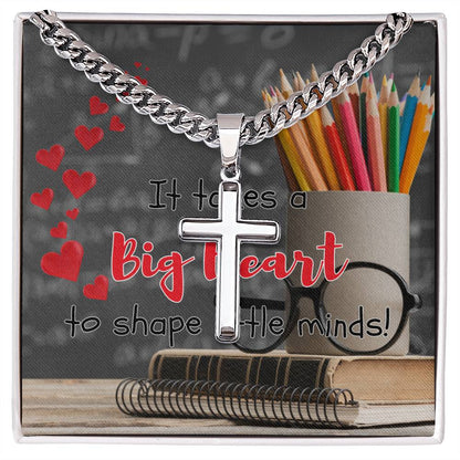 Big Heart of Teacher To Shape Little Minds Cross Necklace