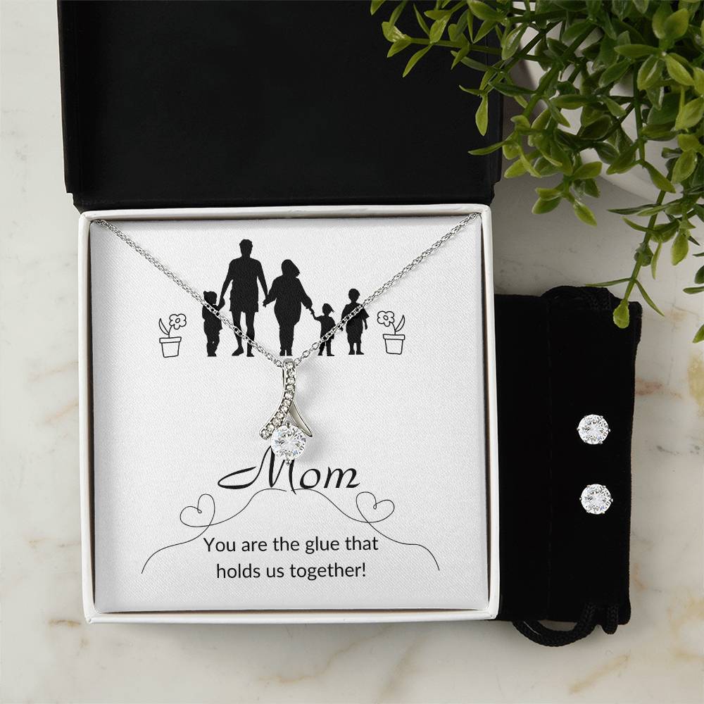 Mom You Are The Glue Earrings and Necklace / Perfect Mother's Day Gift