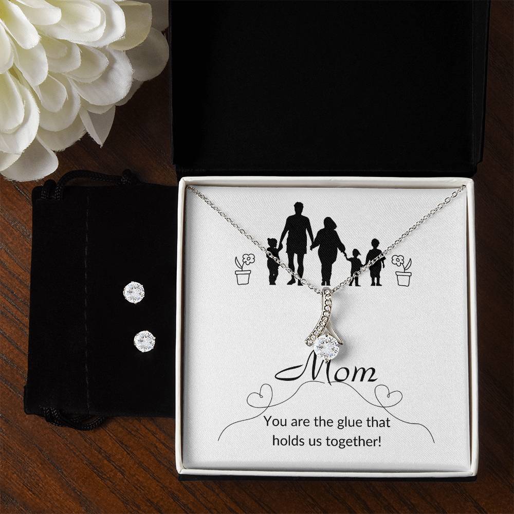 Mom You Are The Glue Earrings and Necklace / Perfect Mother's Day Gift