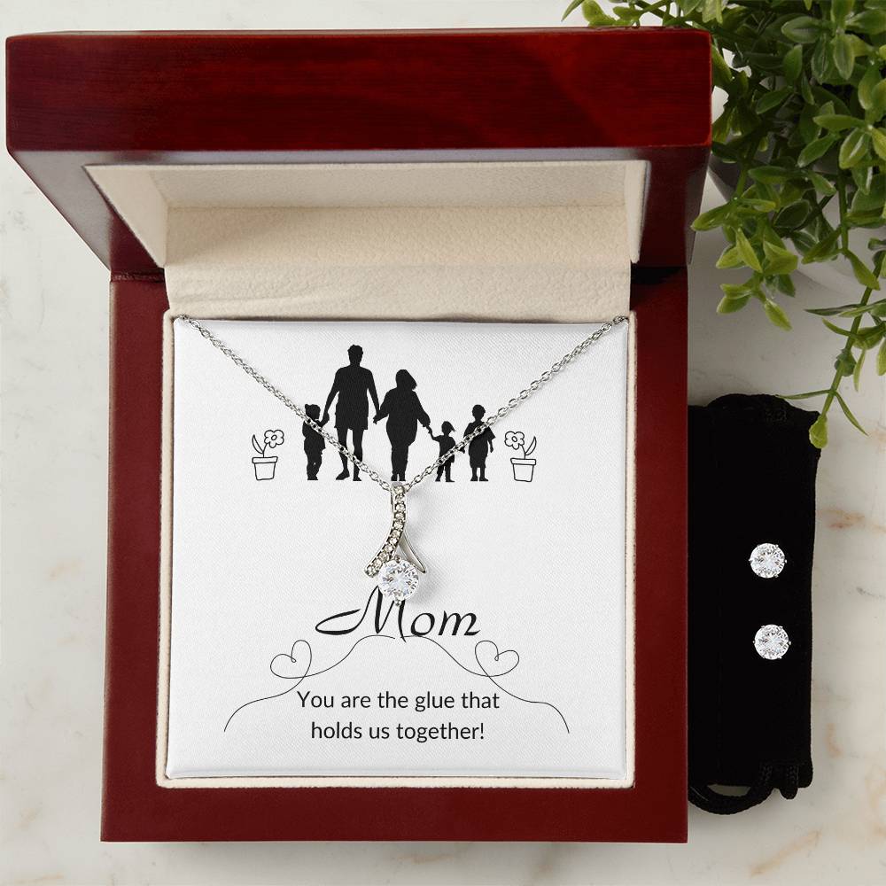 Mom You Are The Glue Earrings and Necklace / Perfect Mother's Day Gift