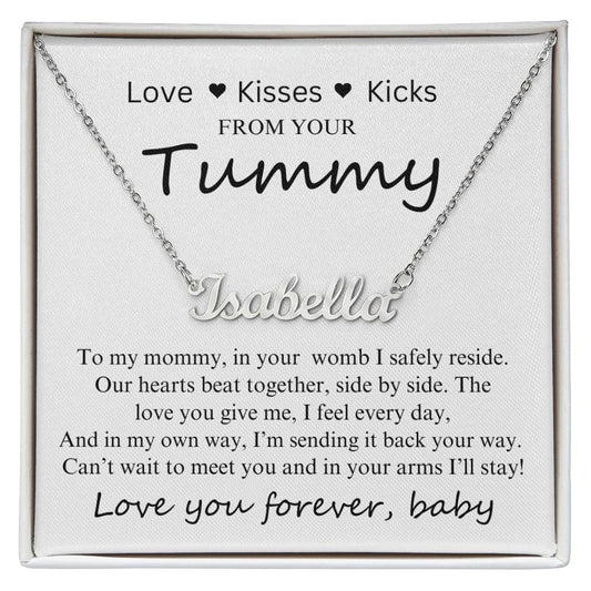 Mommy To Be Name Necklace with Black and White Message Card