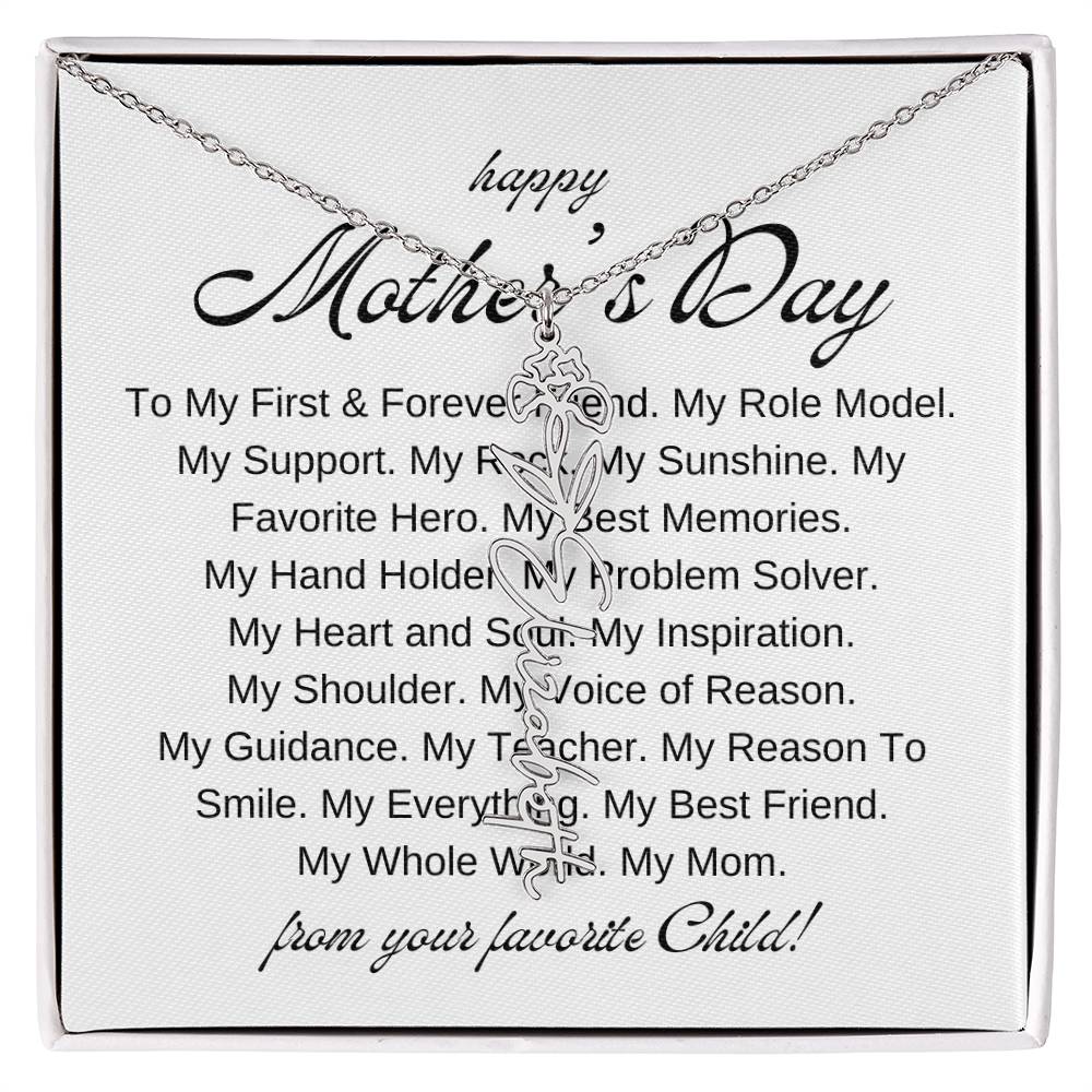 Mothers Day Vertical Name Necklace with Birth Flowers