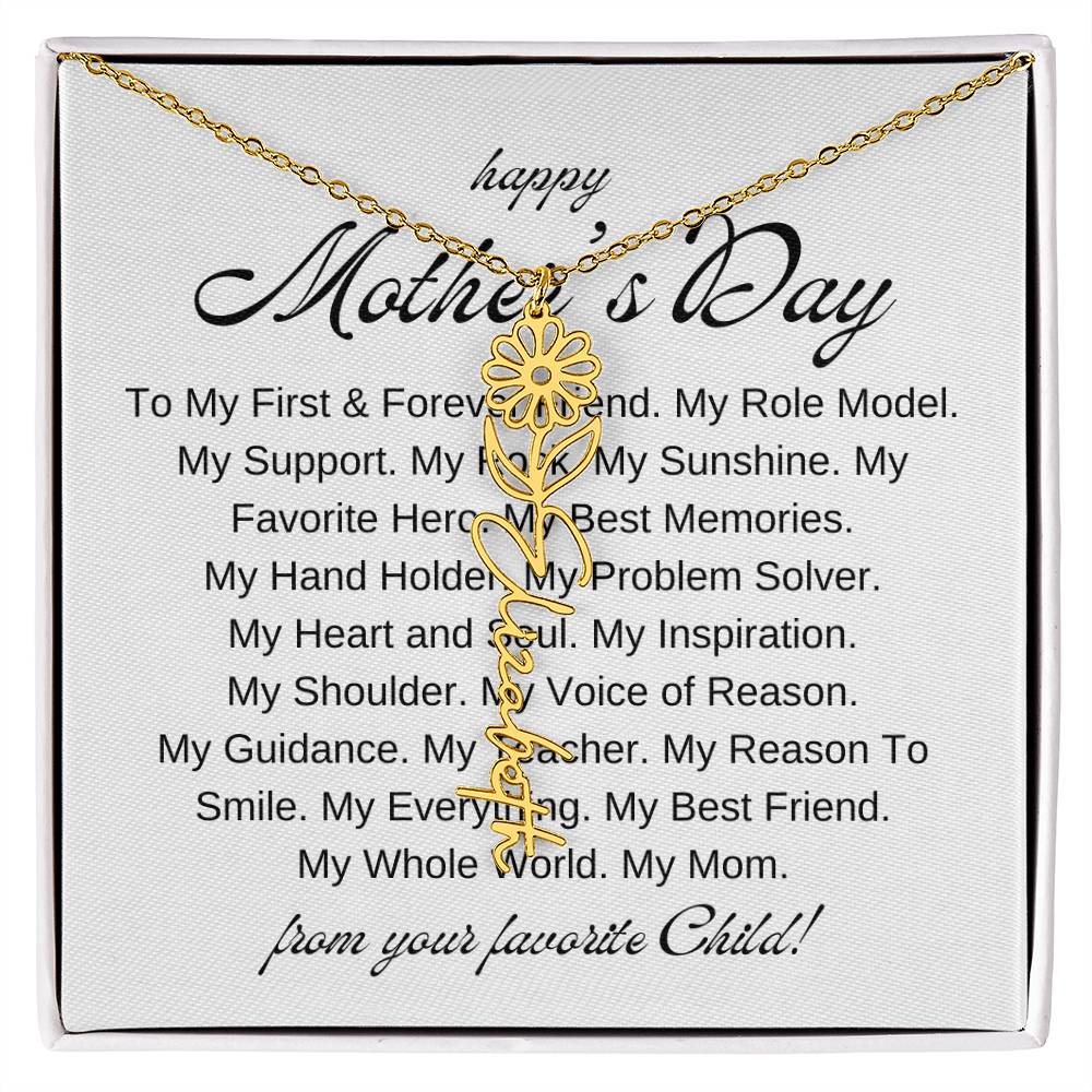 Mothers Day Vertical Name Necklace with Birth Flowers