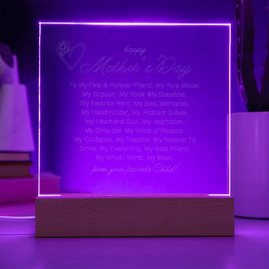 Engraved Happy Mother's Day Acrylic Plaque / Night Lite