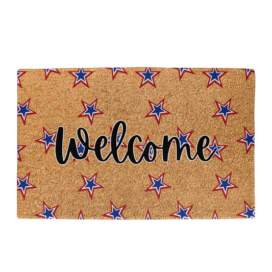 Welcome Mat - 4th of July - Brown background