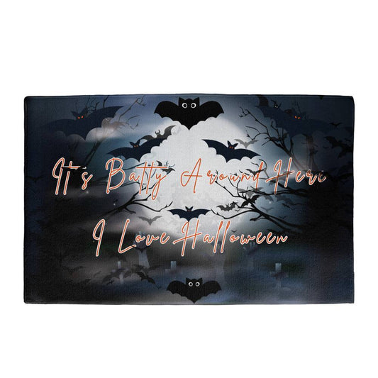 It's Batty Around Here / I Love Halloween Rubber Welcome Mat