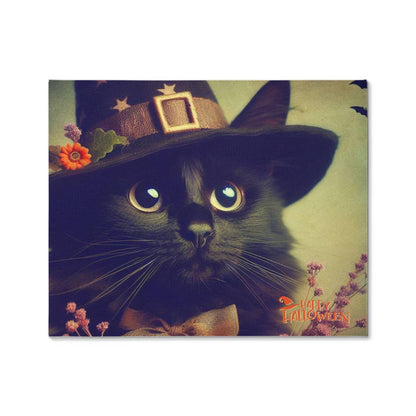 Happy Halloween Black Cat in Witch's Hat Canvas Print