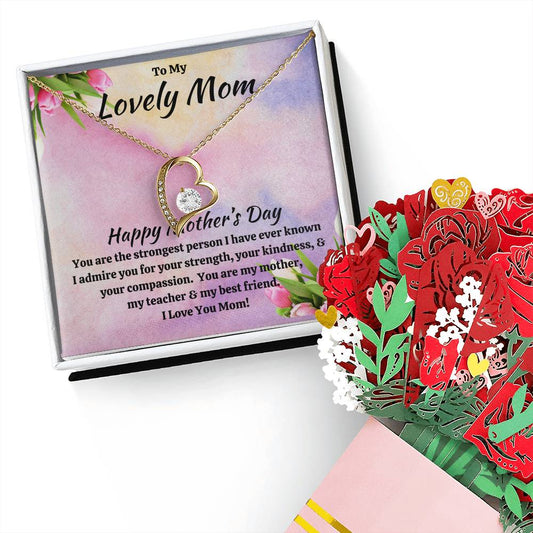 To My Lovely Mom Forever Love Necklace and Devotion Bouquet Bundle