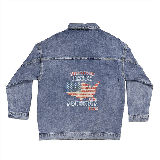 She Loves Jesus & America Too Denim Jacket