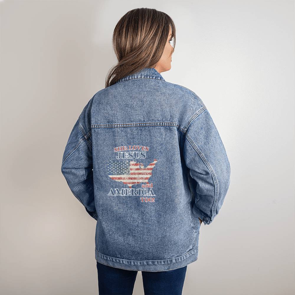 She Loves Jesus & America Too Denim Jacket