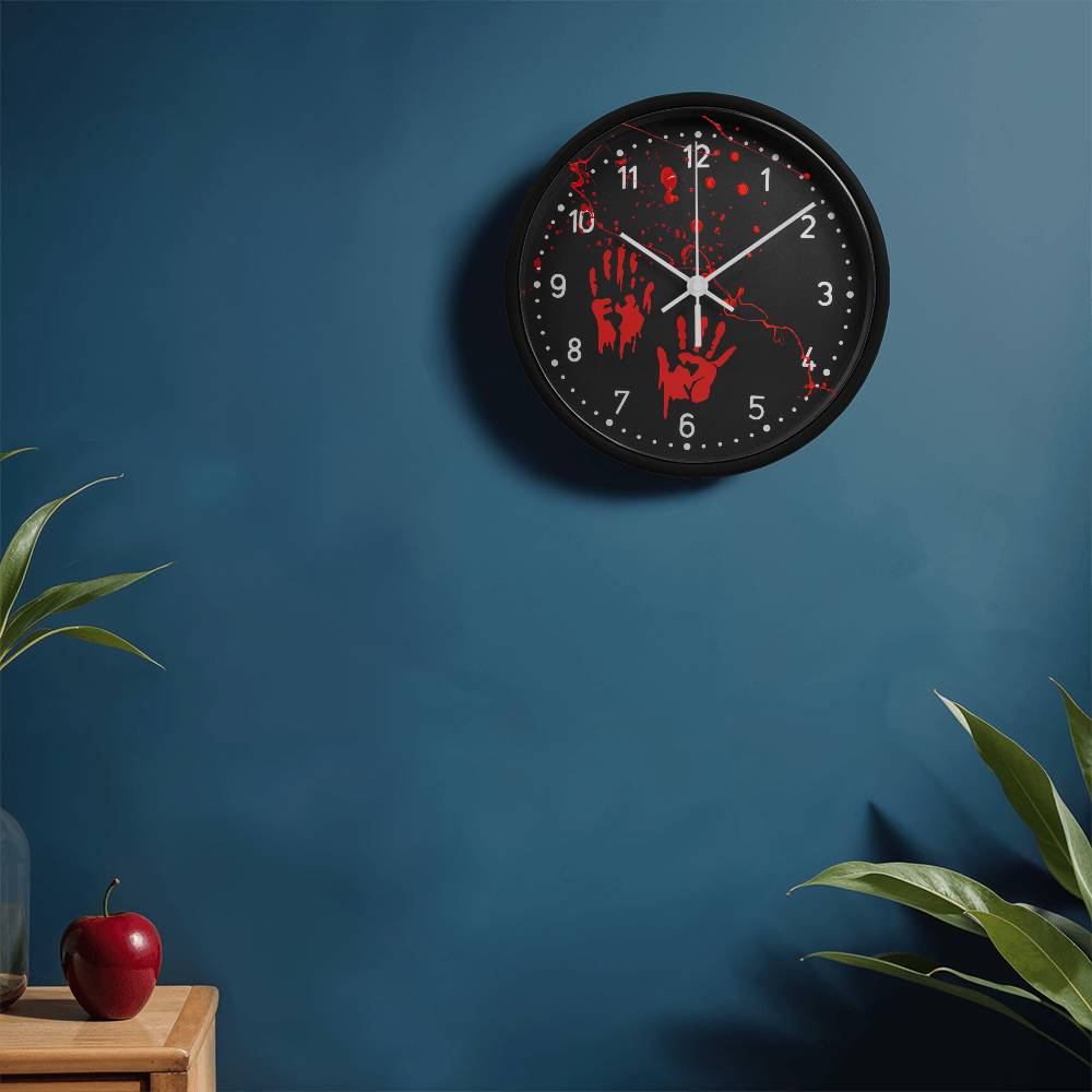 Bloody Handprints with Splatter 10 in Wall Clock -  Halloween Decor