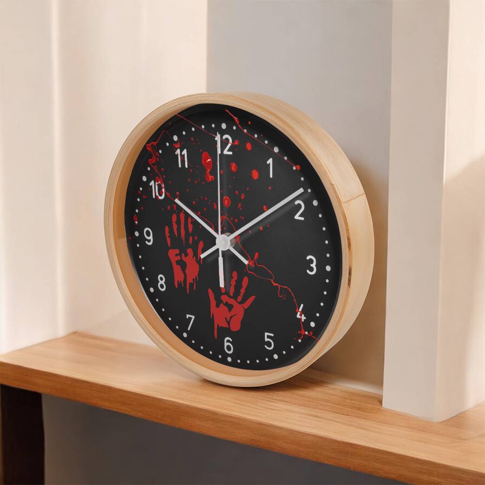 Bloody Handprints with Splatter 10 in Wall Clock -  Halloween Decor