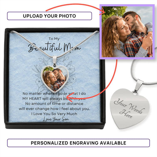 To My Beautiful Mom Custom Photo Heart Necklace